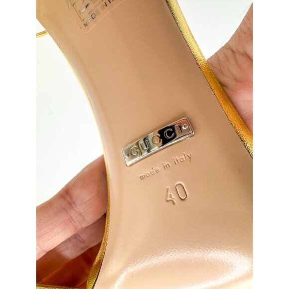 Gucci Crystal Double G buckle Heeled Metallic Sandal - Picture 12 of 13